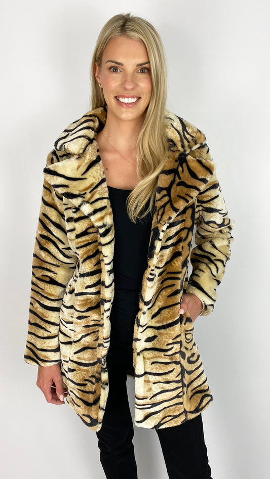 Tiger print faux fur coat