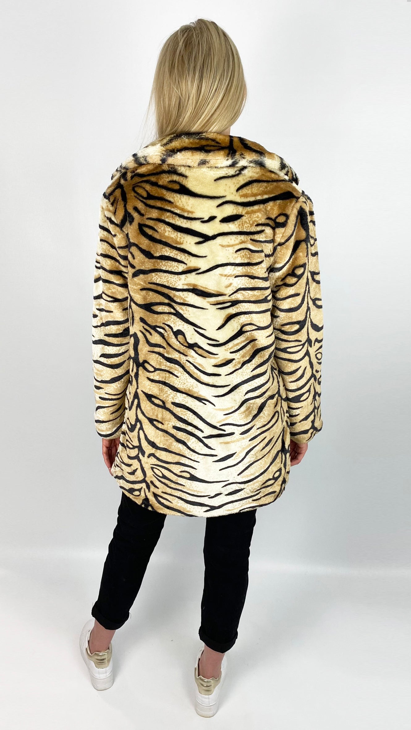 Tiger print faux fur coat