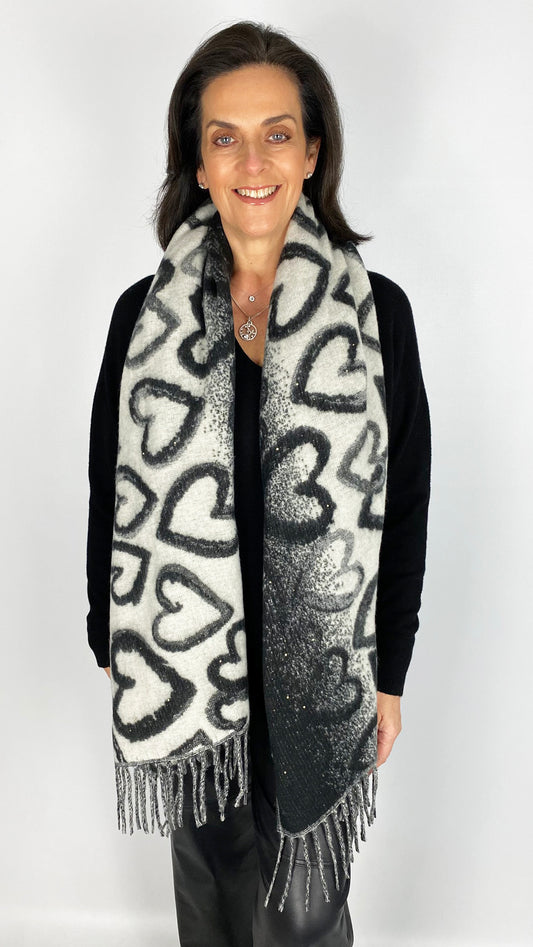 Scattered sequin heart motif tassel scarf | 3 Colours | last 1