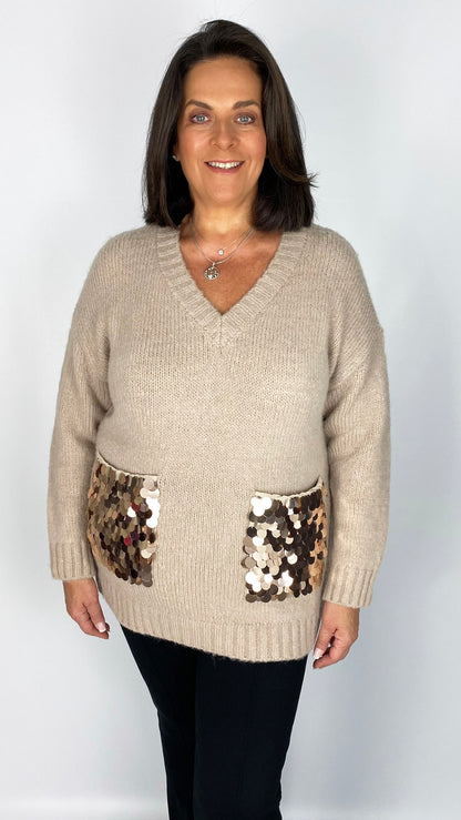 Sequin pocket v-neck jumper (2 Colours) by Malissa J