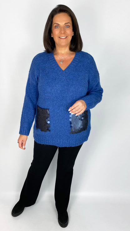 Sequin pocket v-neck jumper (2 Colours) by Malissa J