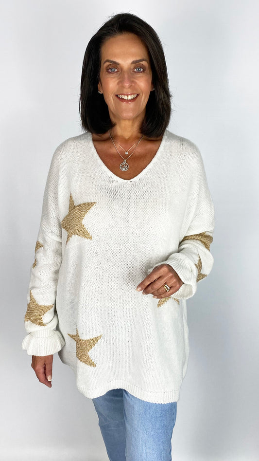 Metallic multi star oversized v-neck jumper | 5 Colours | last 1