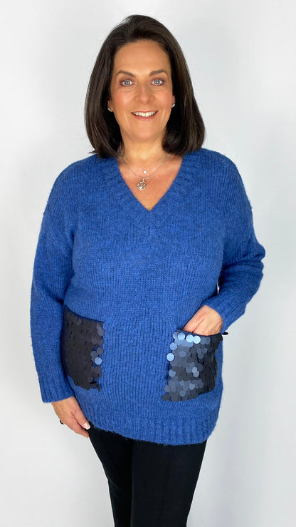 Sequin pocket v-neck jumper (2 Colours) by Malissa J