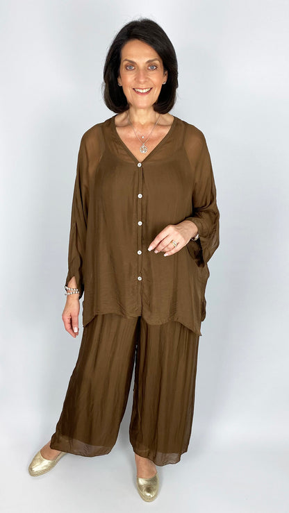 Silk button-front shirt & cami set | 3 Colours