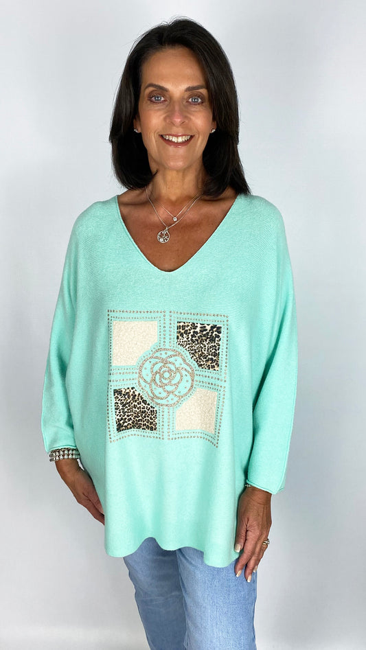 Rose motif soft v-neck jumper | 2 Colours | last 1