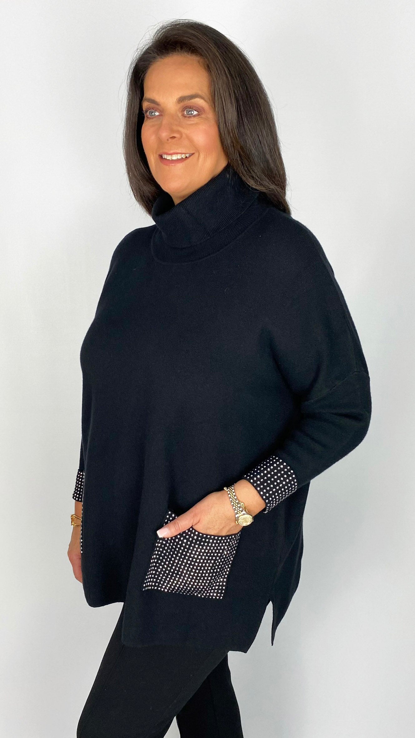 Rollneck jumper w/ bling pockets & cuffs (2 Colours) by Malissa J