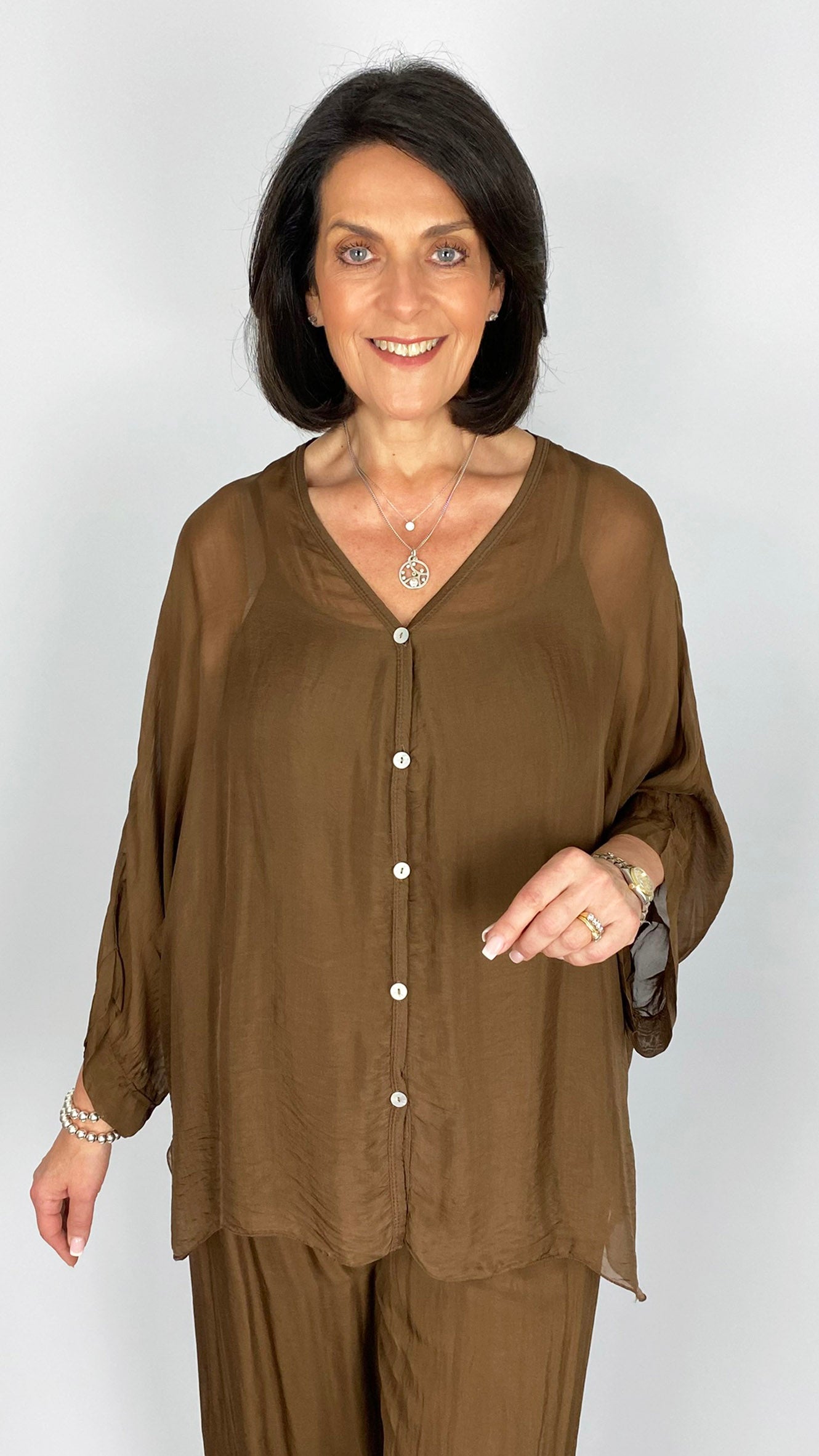 Silk button-front shirt & cami set | 3 Colours