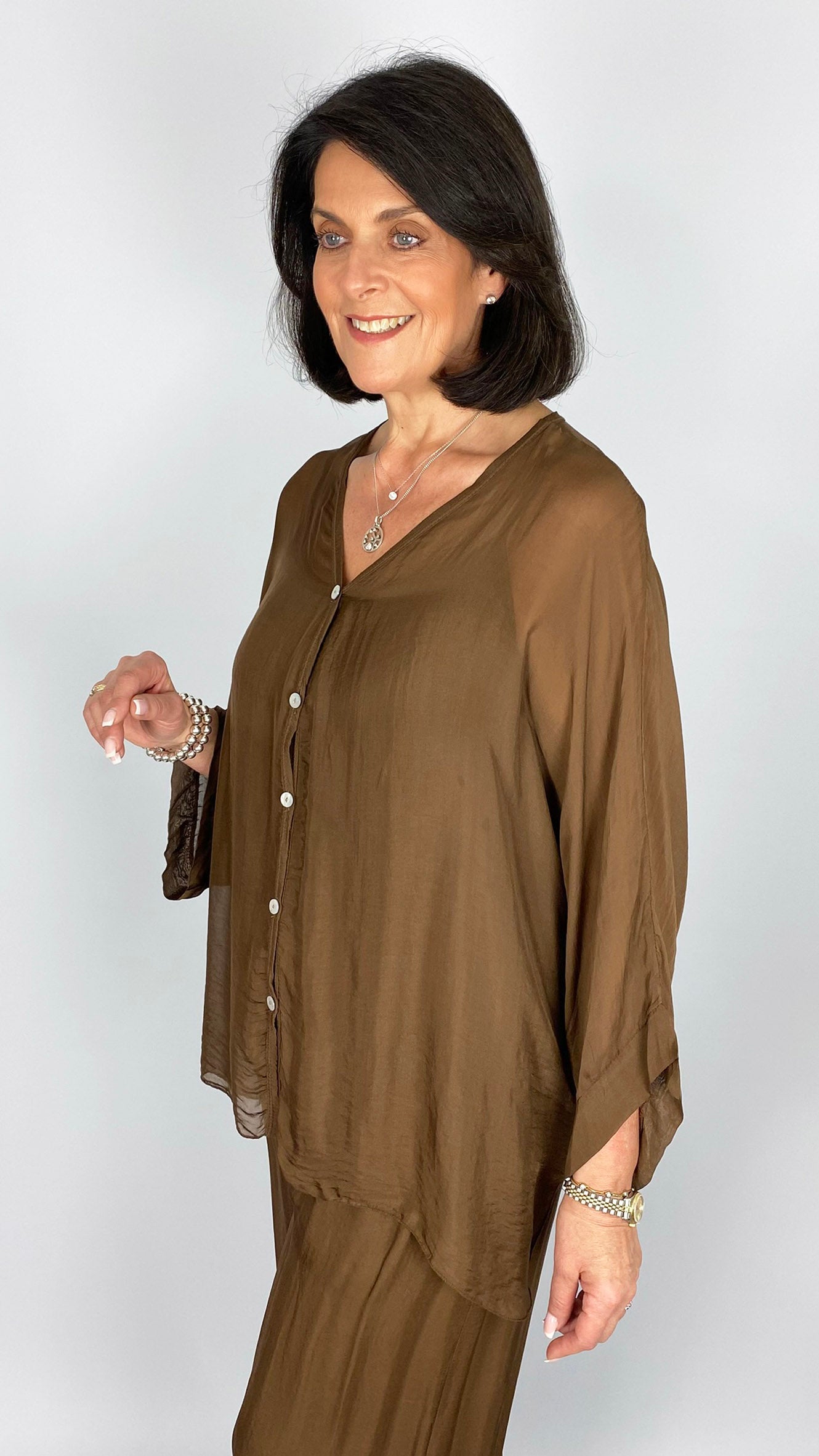 Silk button-front shirt & cami set | 3 Colours