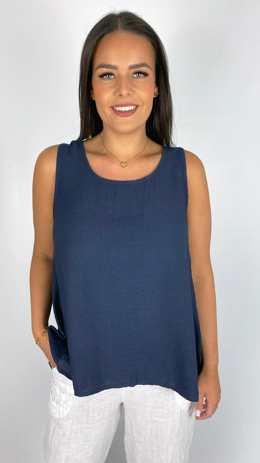 Split button-back sleeveless top | 5 Colours