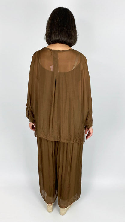Silk button-front shirt & cami set | 3 Colours