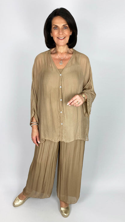 Silk wide-leg pull-on pants | 3 Colours