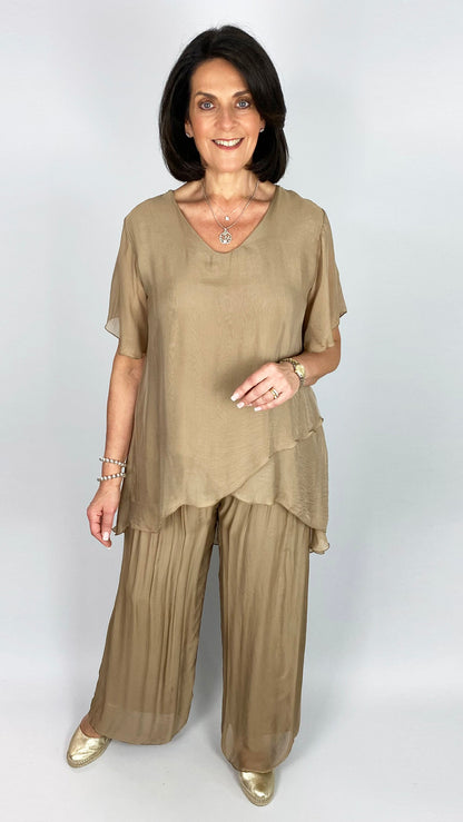 Silk v-neck crossover top | Caramel