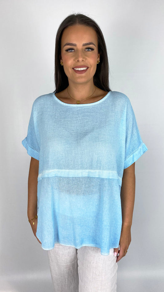 Centre-pleat cotton/linen mix top | 5 Colours