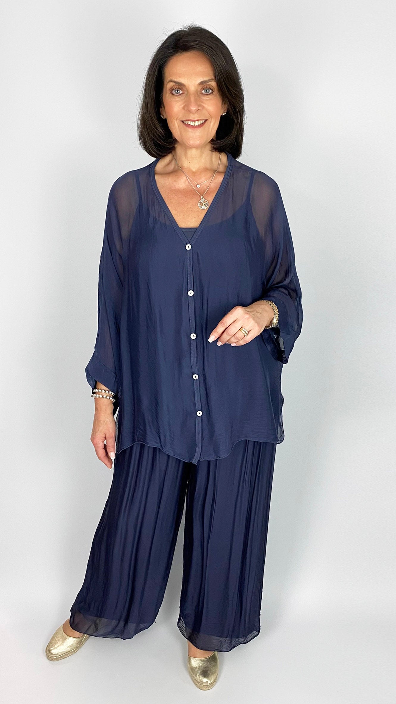 Silk wide-leg pull-on pants | 3 Colours