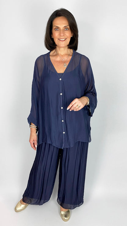 Silk wide-leg pull-on pants | 3 Colours