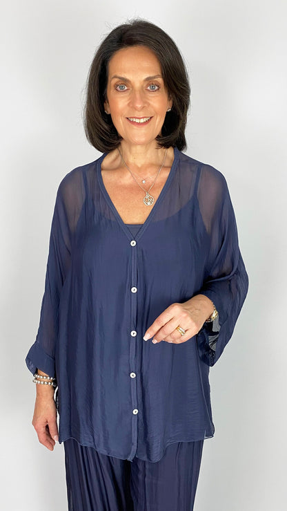 Silk button-front shirt & cami set | 3 Colours