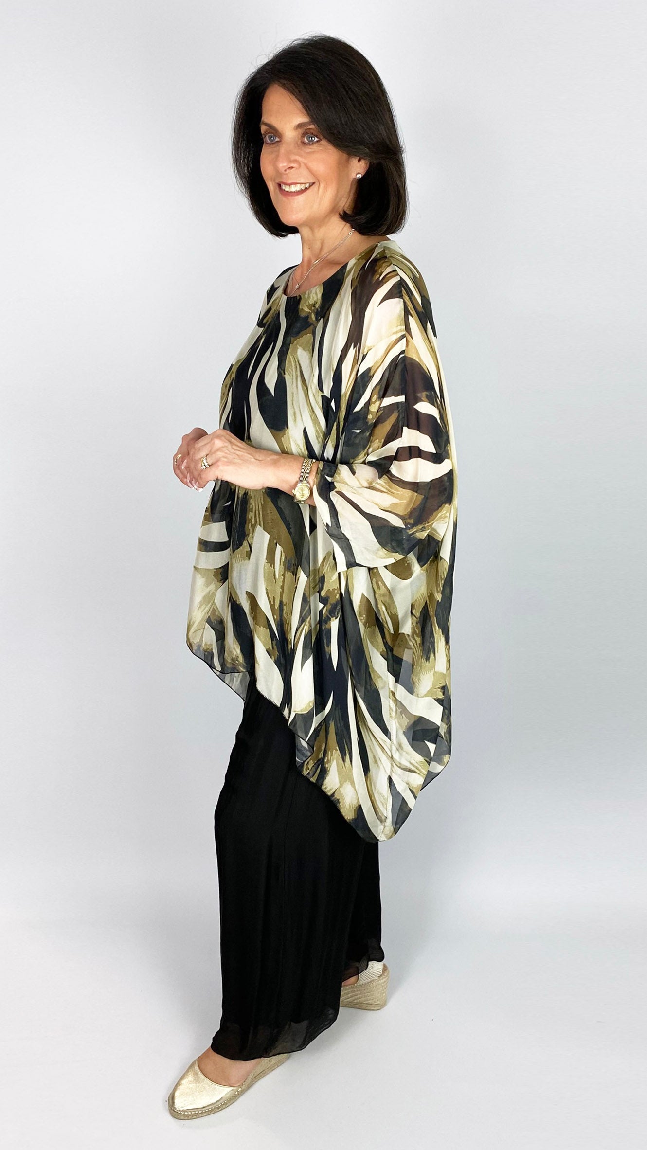 Silk print square-cut top & wide-leg trouser set | 2 Colours