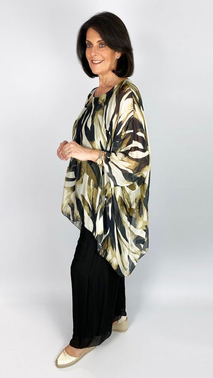 Silk print square-cut top & wide-leg trouser set | 2 Colours