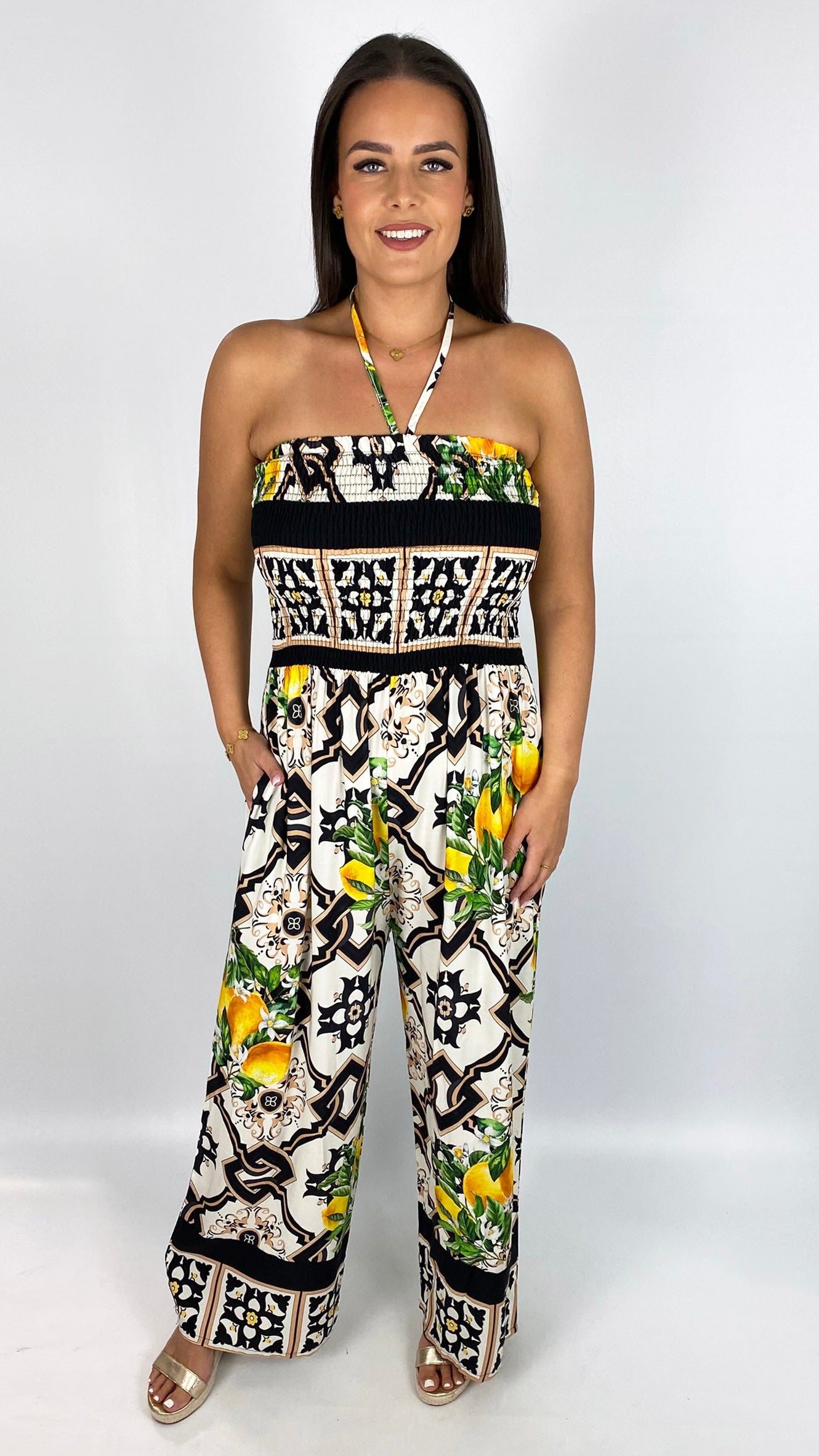 Sicilian print strapless Jumpsuit | 2 Colours