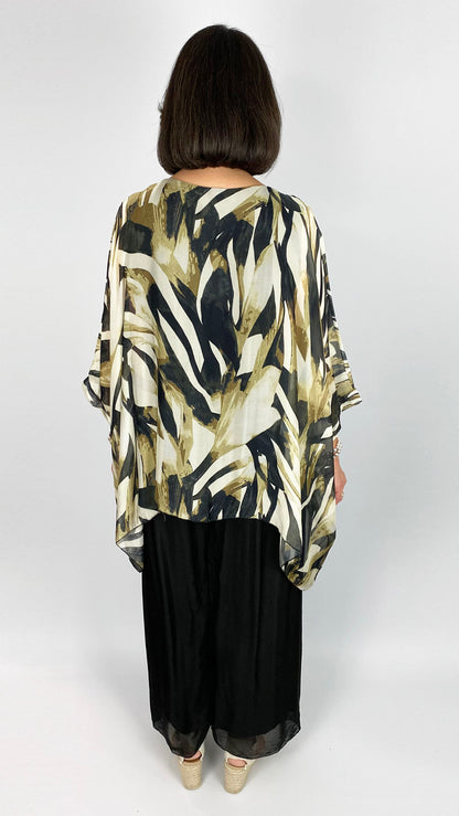 Silk print square-cut top & wide-leg trouser set | 2 Colours