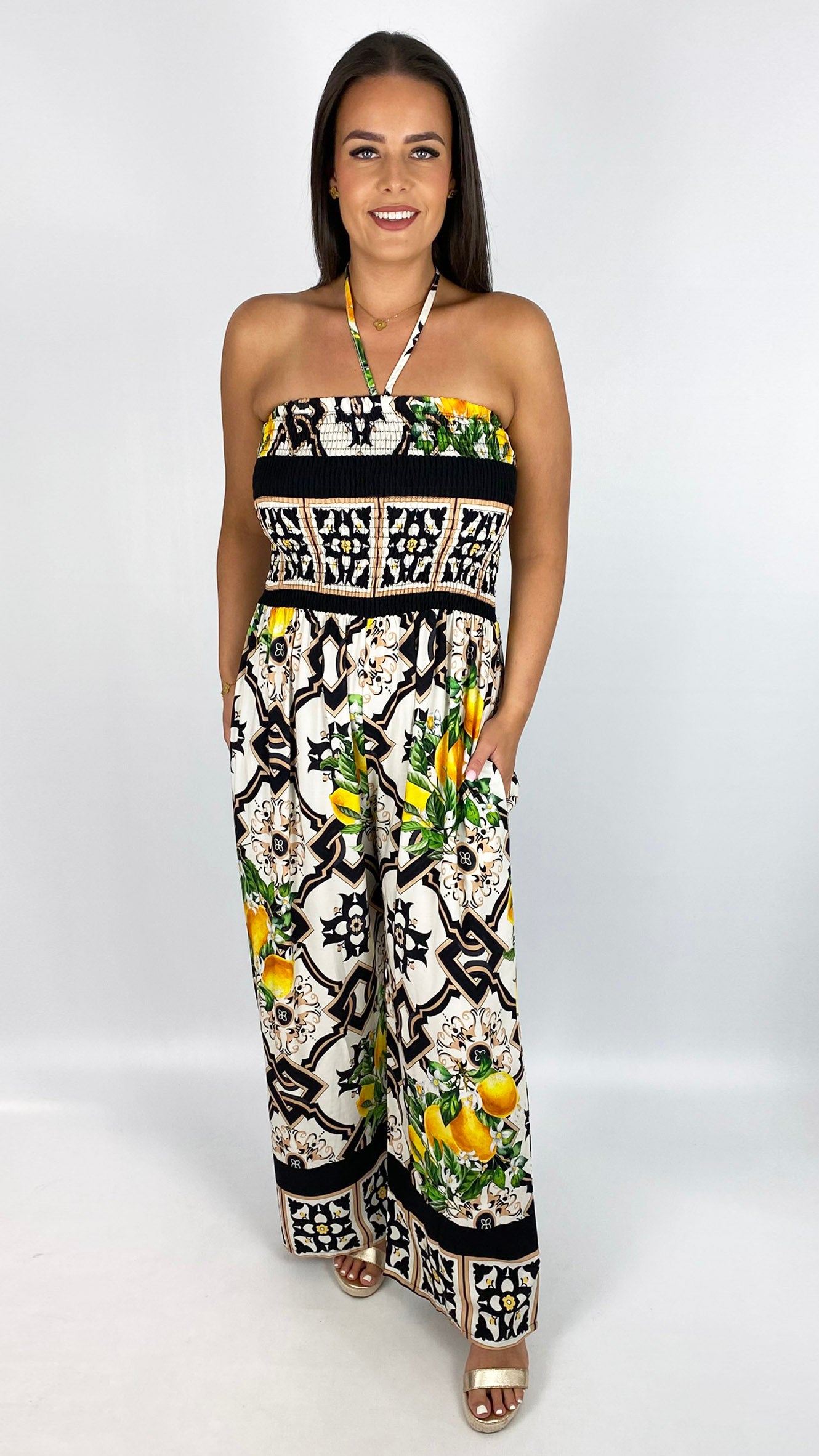 Sicilian print strapless Jumpsuit | 2 Colours