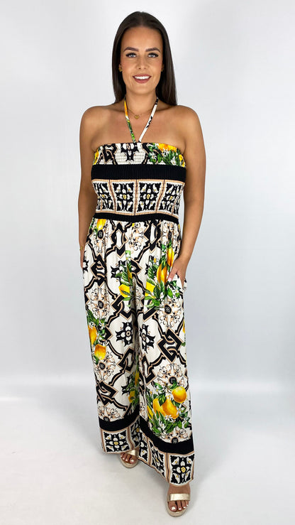 Sicilian print strapless Jumpsuit | 2 Colours