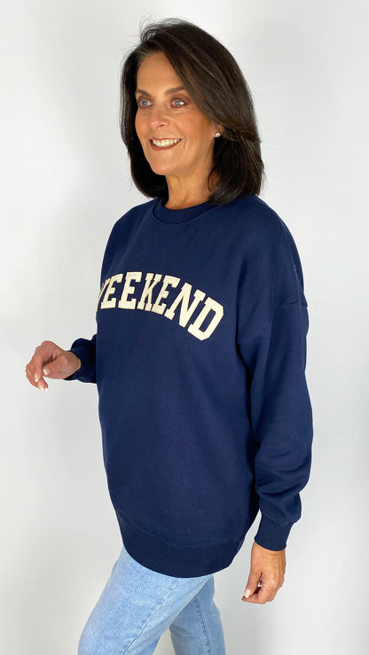 Crew neck "Weekend" fleece lined sweatshirt | 3 Colours | 2 Sizes | last 1