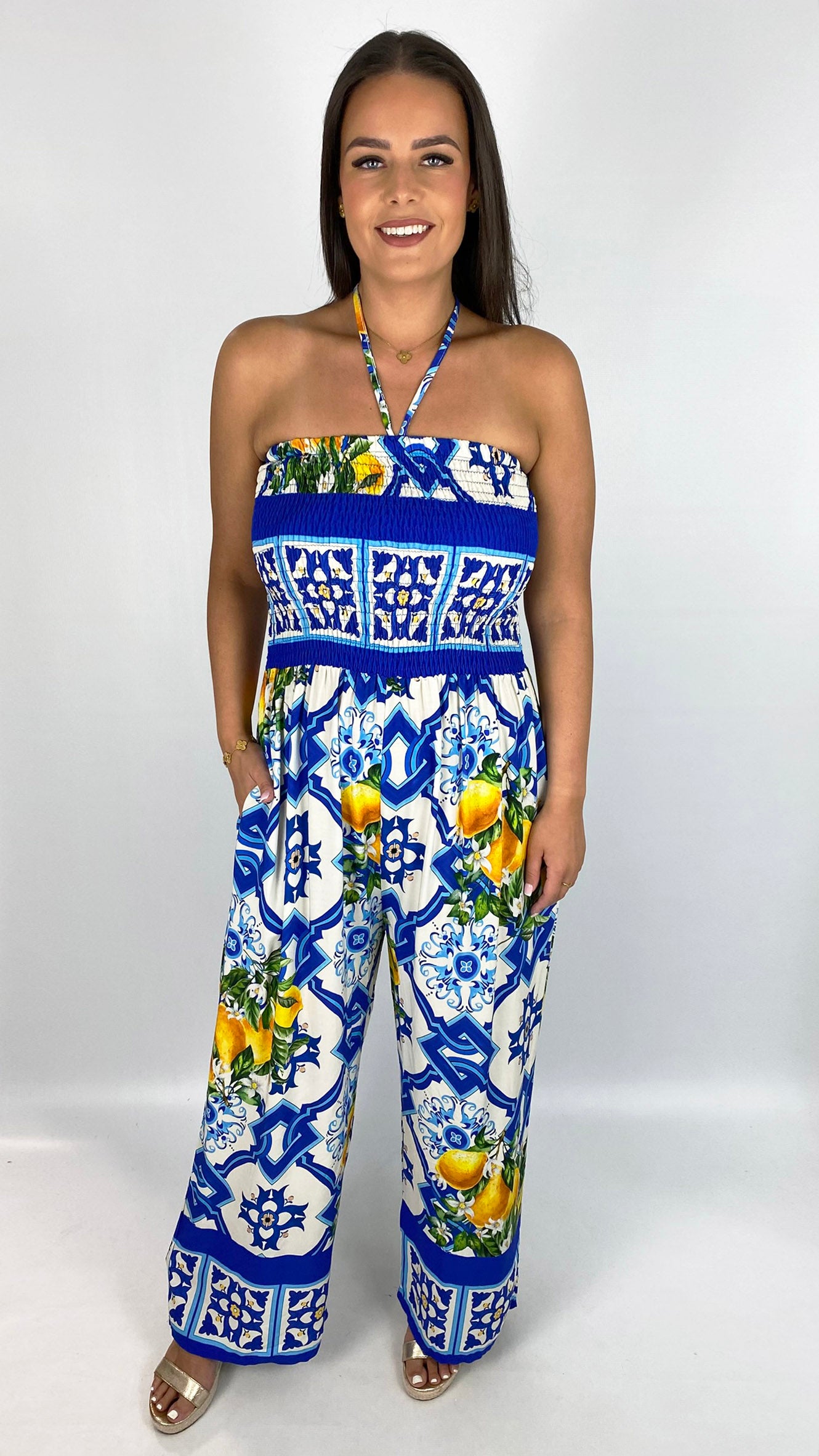 Sicilian print strapless Jumpsuit | 2 Colours