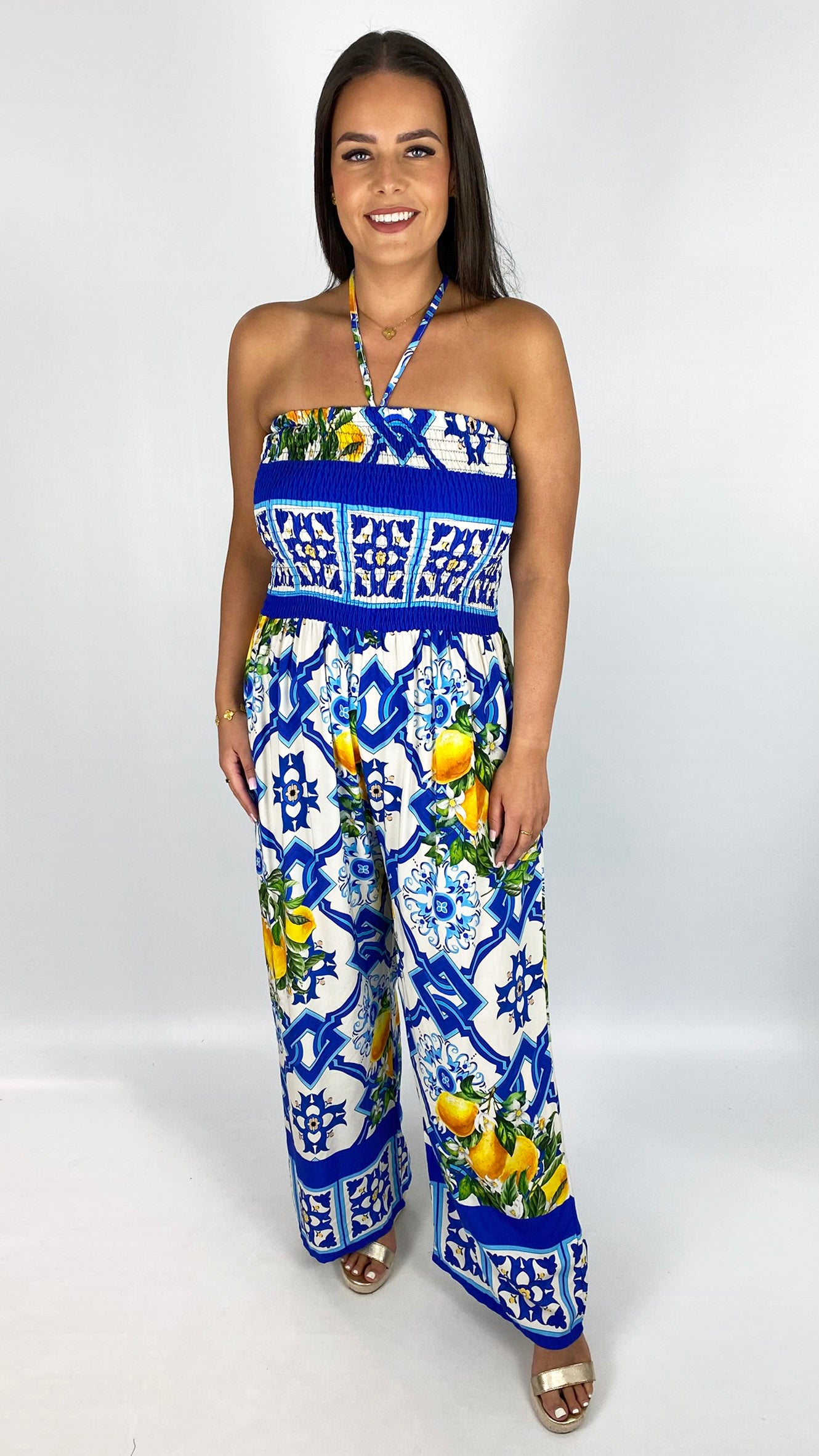 Sicilian print strapless Jumpsuit | 2 Colours