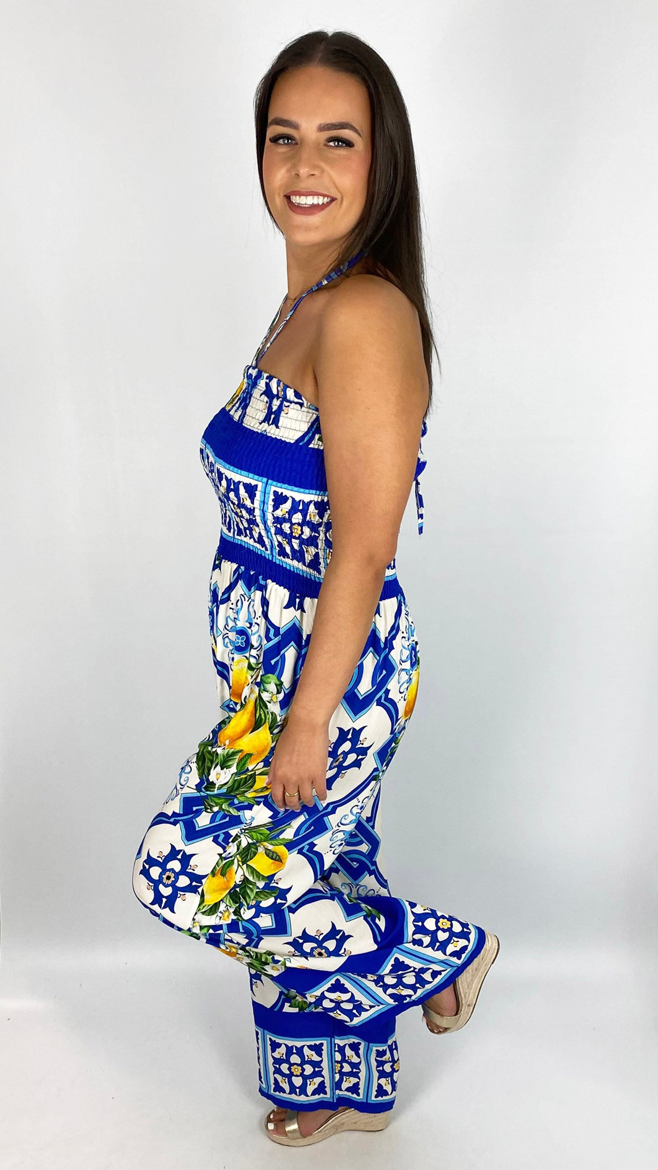 Sicilian print strapless Jumpsuit | 2 Colours