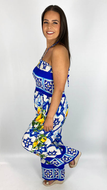 Sicilian print strapless Jumpsuit | 2 Colours