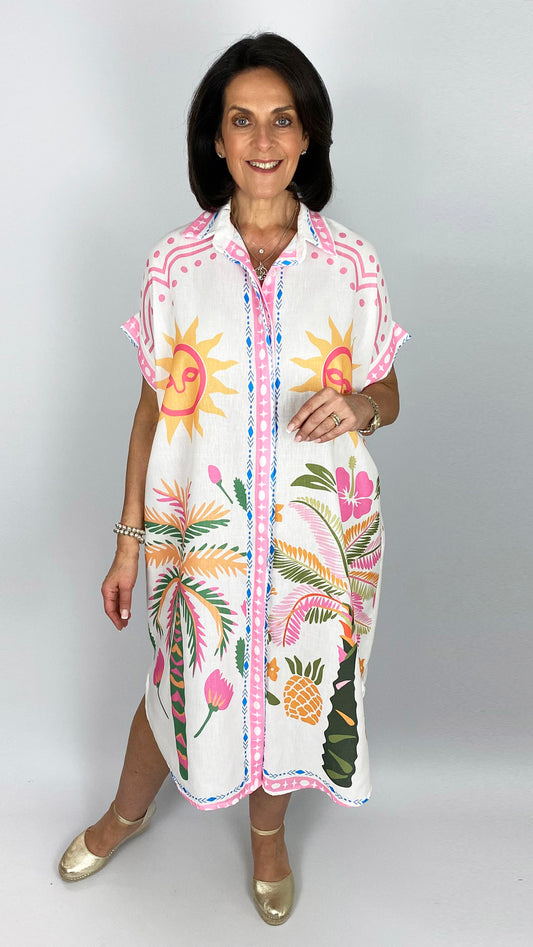 Tropical print oversized shirtdress | Bright Multi