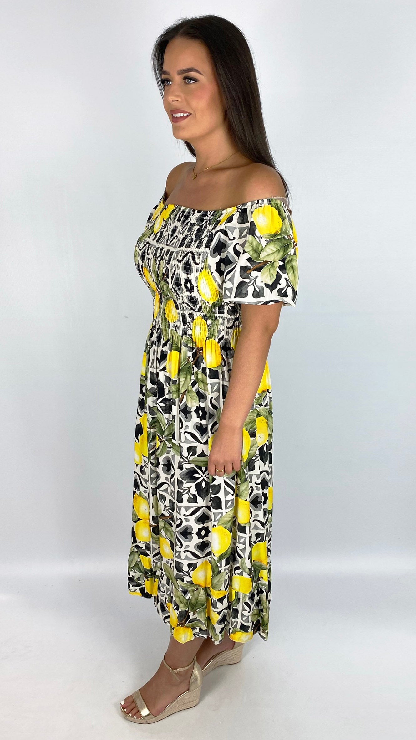 Sicilian print on/off-the-shoulder dress | 2 Colours