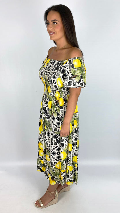 Sicilian print on/off-the-shoulder dress | 2 Colours