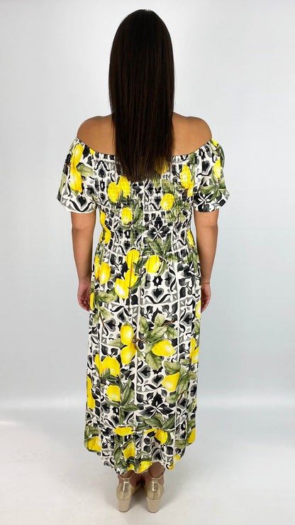 Sicilian print on/off-the-shoulder dress | 2 Colours
