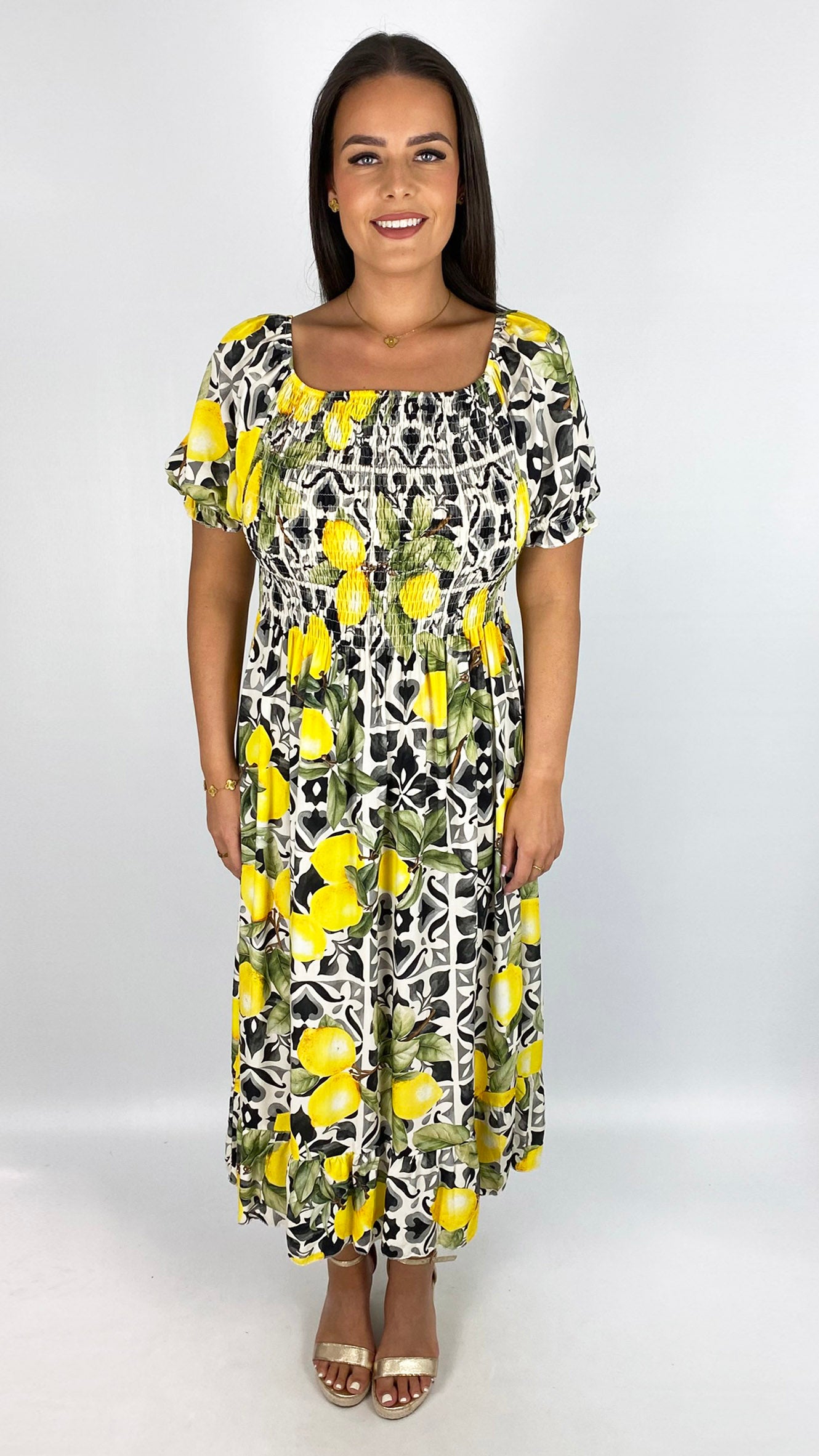 Sicilian print on/off-the-shoulder dress | 2 Colours