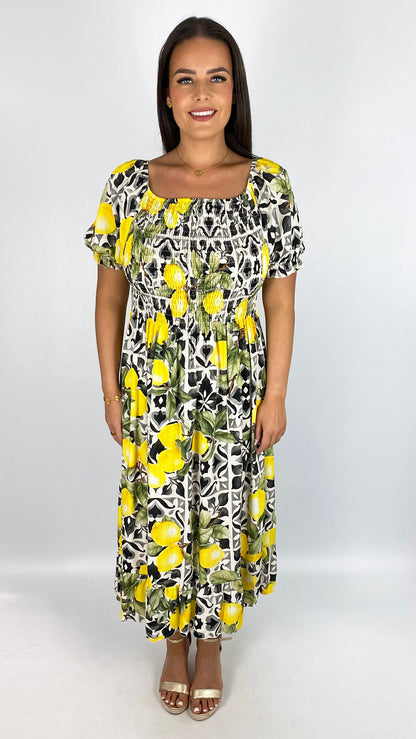 Sicilian print on/off-the-shoulder dress | 2 Colours