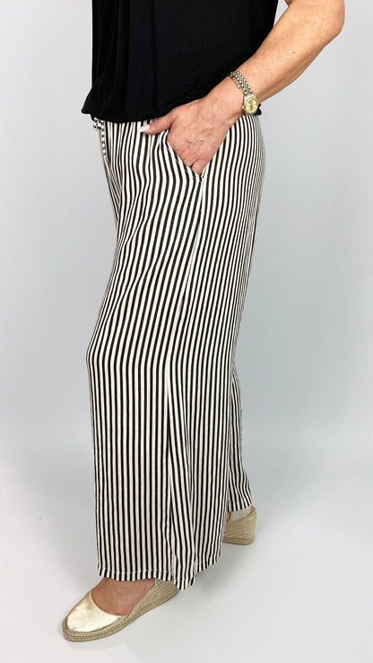 Linen stripe wide-leg pull-on pants | 3 Colours