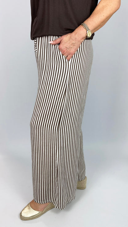 Linen stripe wide-leg pull-on pants | 3 Colours