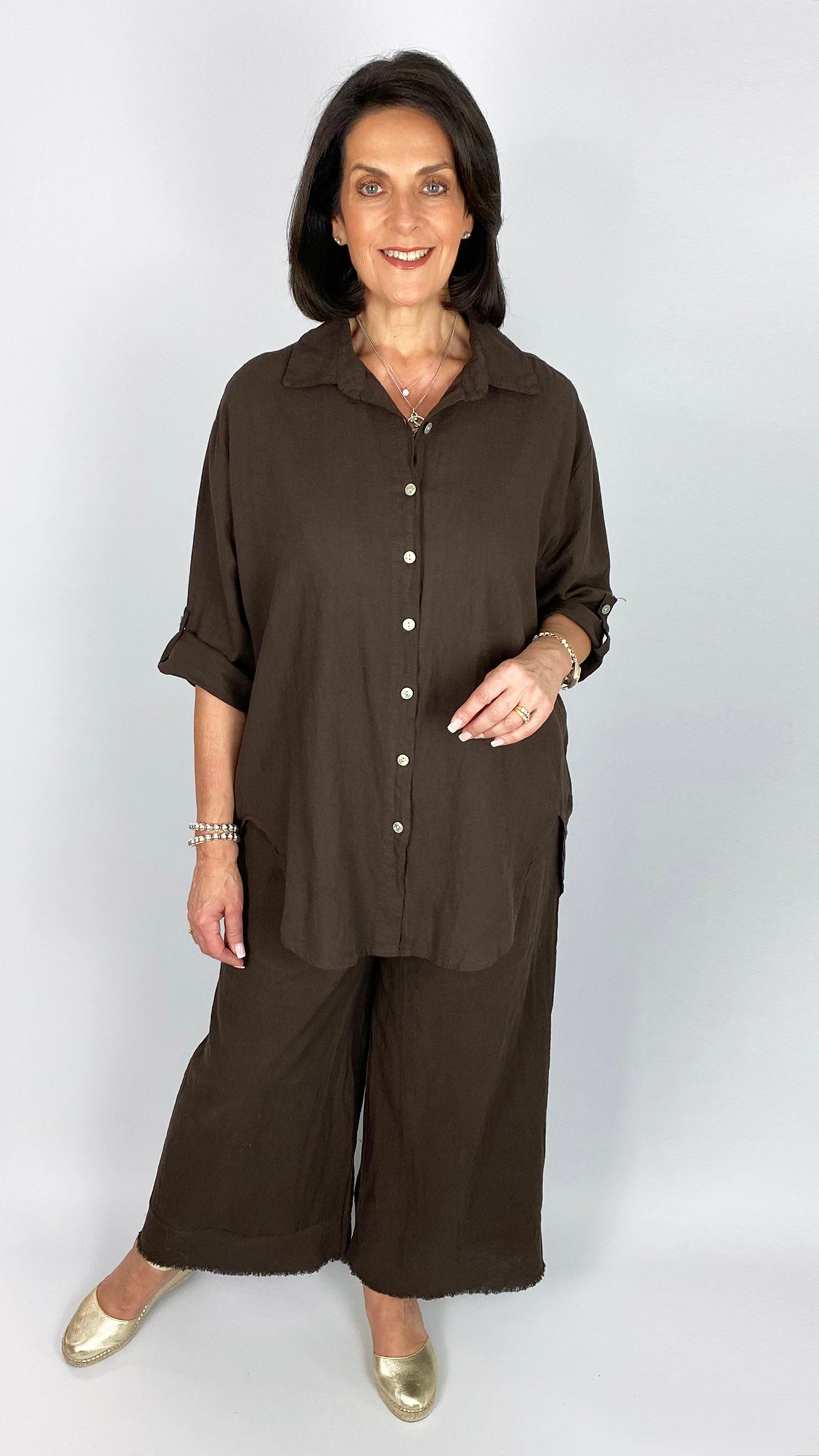 Linen & cotton mix button-through shirt | 3 Colours