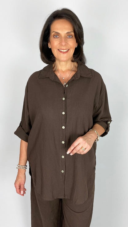 Linen & cotton mix button-through shirt | 3 Colours