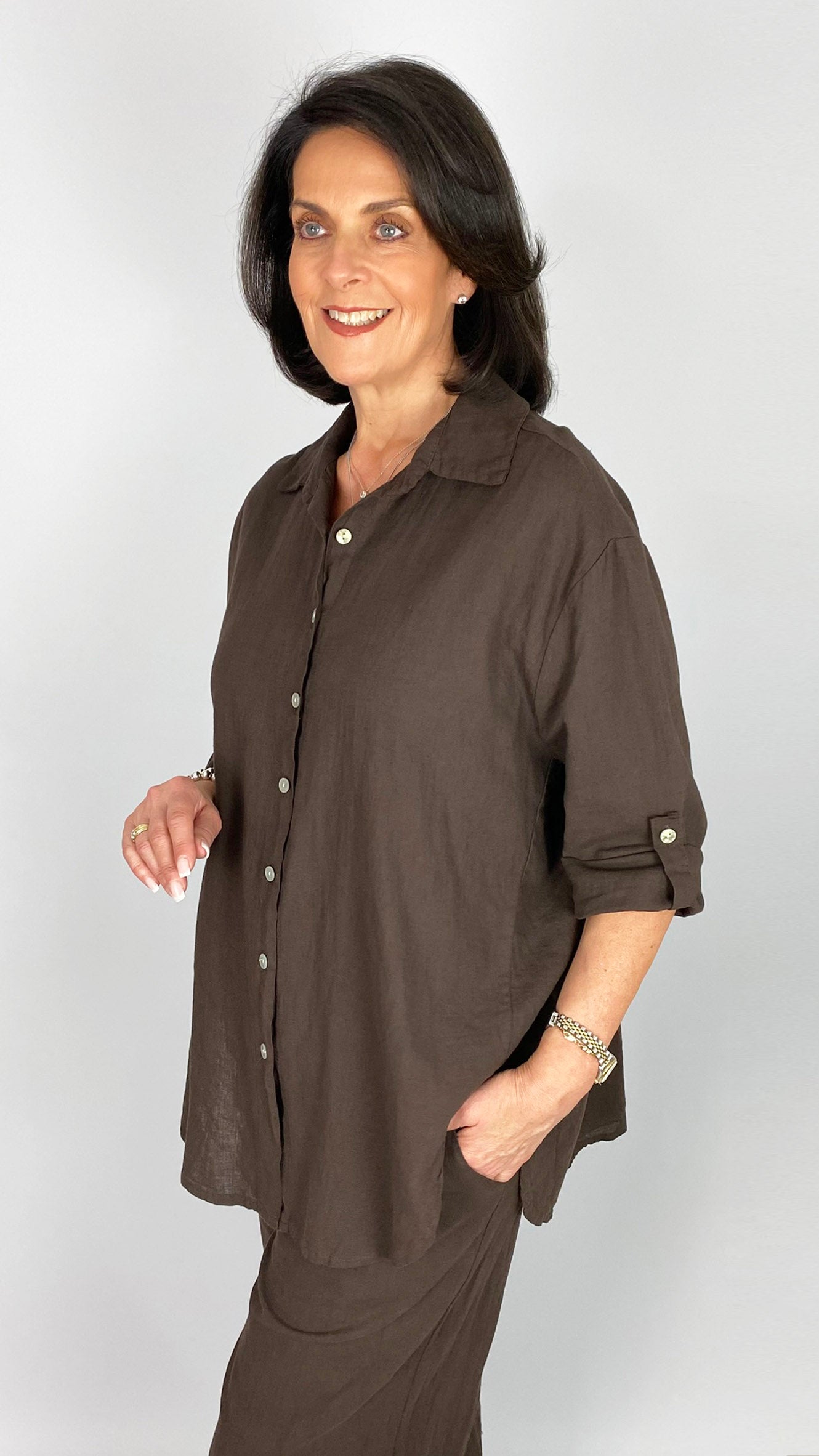Linen & cotton mix button-through shirt | 3 Colours
