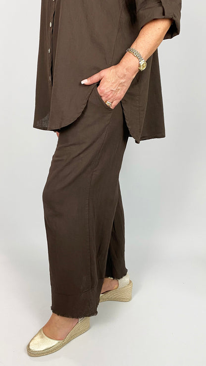 Linen & cotton mix fringed hem wide-leg trousers | 3 Colours