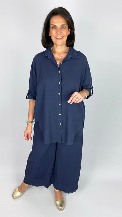 Linen & cotton mix button-through shirt | 3 Colours