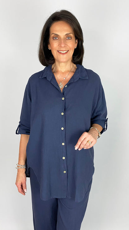 Linen & cotton mix button-through shirt | 3 Colours