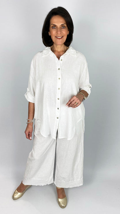 Linen & cotton mix fringed hem wide-leg trousers | 3 Colours