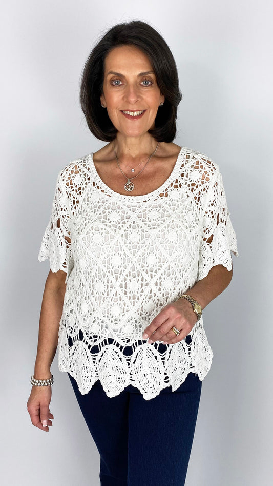 Scalloped hem & sleeve crochet top w/ cami | 2 Colours
