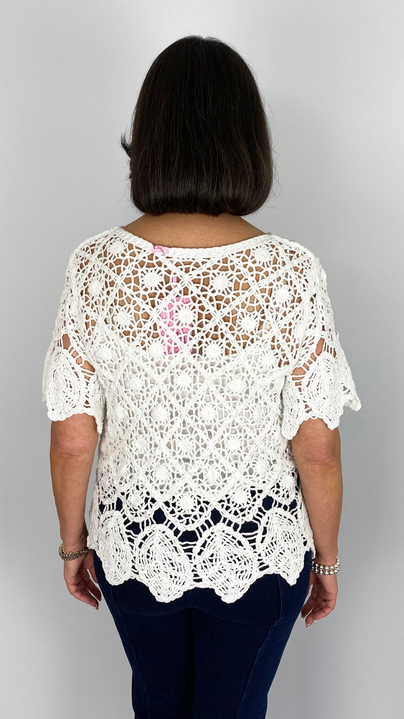 Scalloped hem & sleeve crochet top w/ cami | 2 Colours