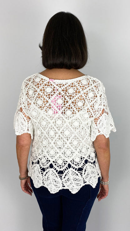 Scalloped hem & sleeve crochet top w/ cami | 2 Colours