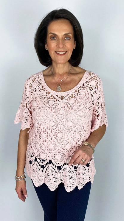 Scalloped hem & sleeve crochet top w/ cami | 2 Colours